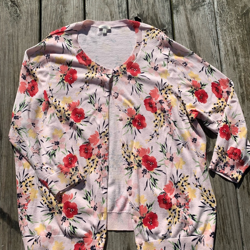 Talbots Floral Cardigan - Pink and Red